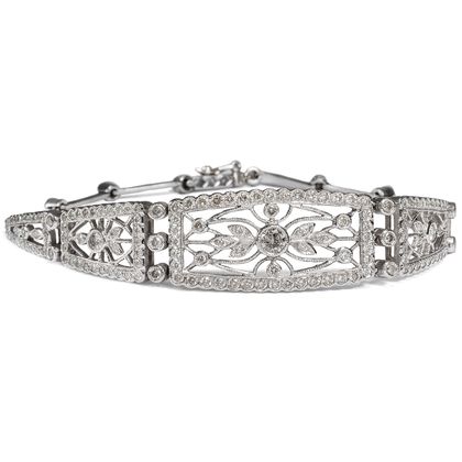 Nostalgisches vintage Armband mit Diamanten in Weißgold, um 2010 Nostalgisches vintage Armband mit Diamanten in Weißgold, um 2010