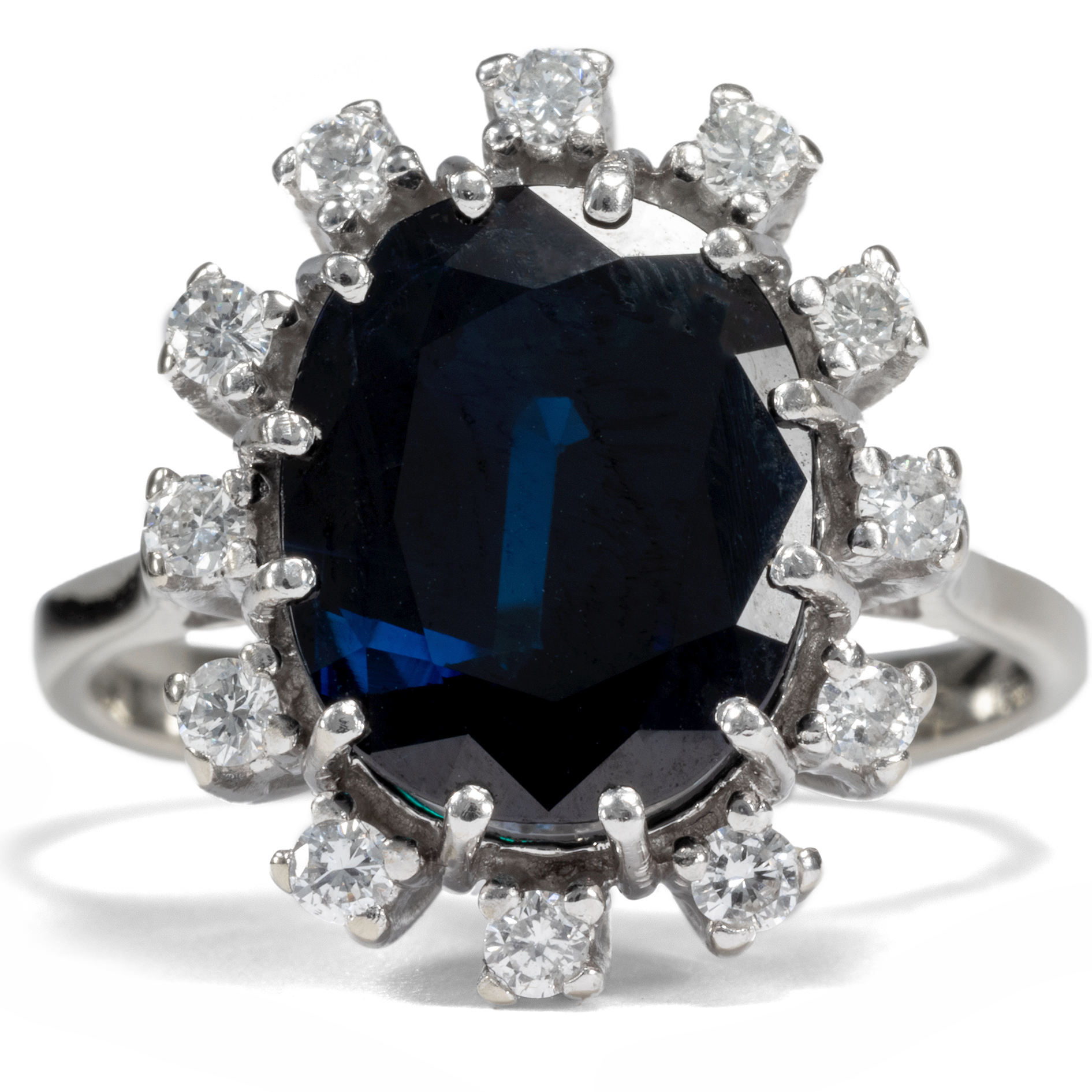 Impressive Vintage Sapphire & Diamond Ring in White Gold, ca. 1980