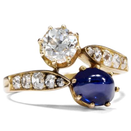 Antiker Toi-et-Moi-Ring mit Saphir & Diamanten, Deutschland um 1900 Antiker Toi-et-Moi-Ring mit Saphir & Diamanten, Deutschland um 1900