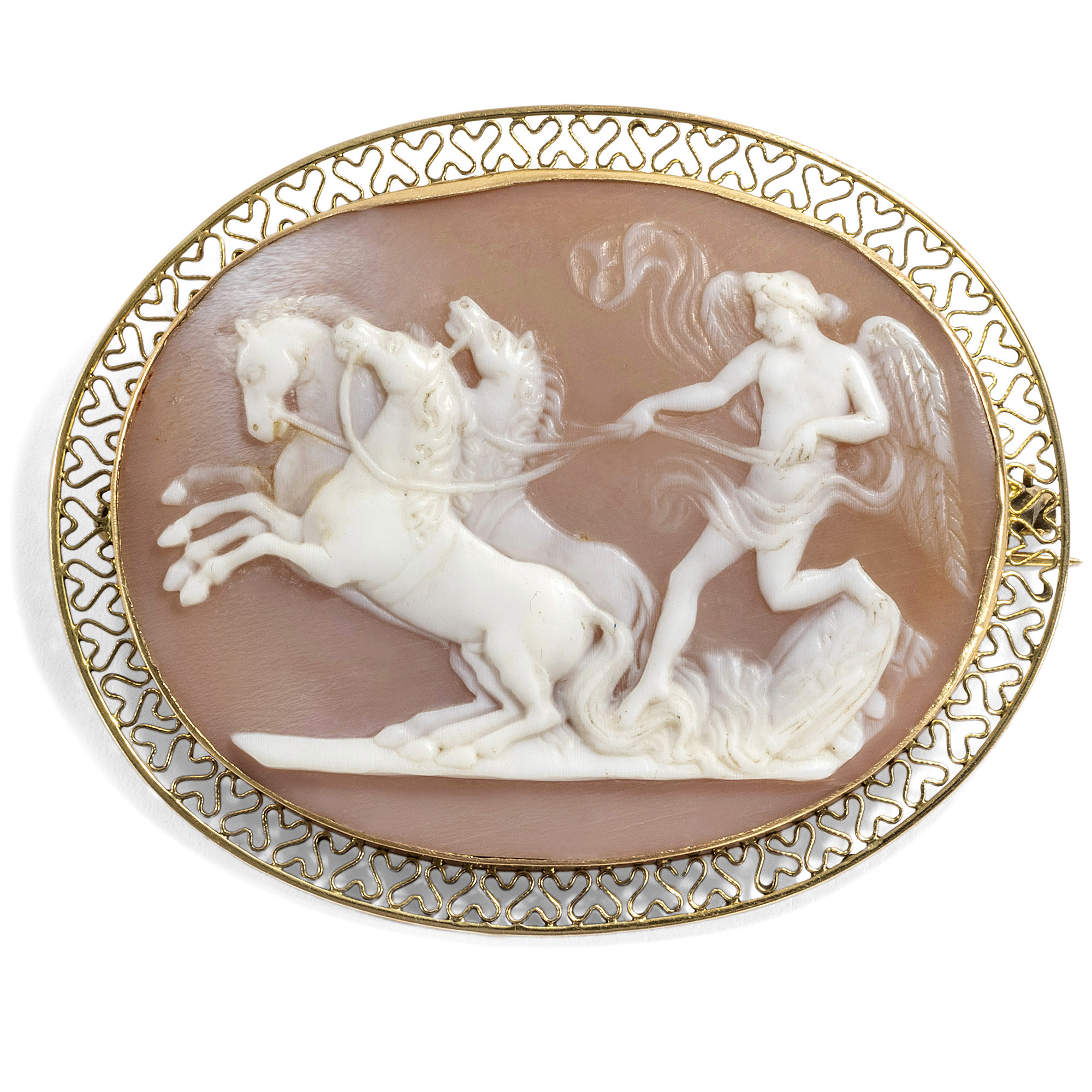 Shell Cameo After a Painting by Gagneraux in Gold, Around 1910