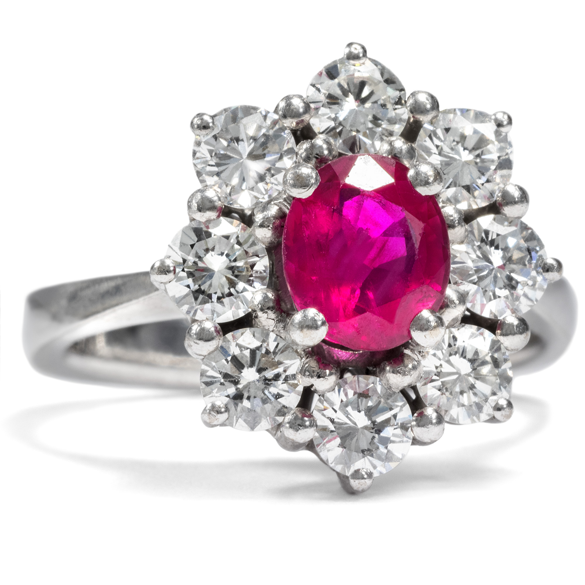 Beautiful Vintage Ring with Untreated Ruby from Burma & Diamonds, ca. 1970