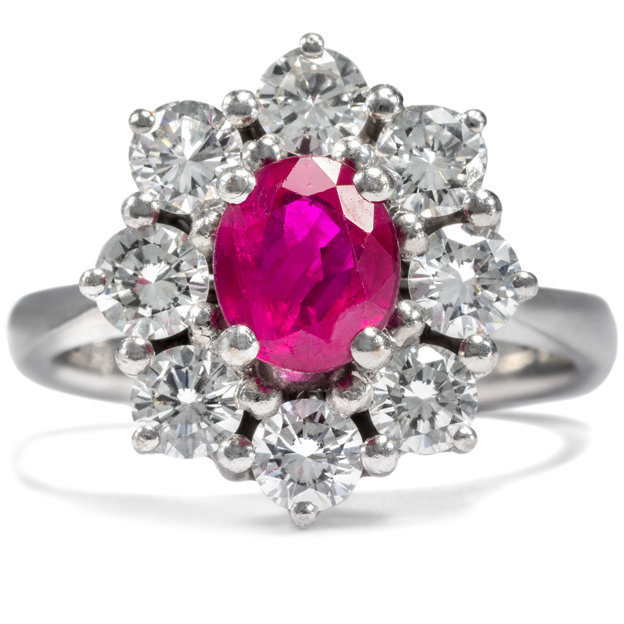 Beautiful Vintage Ring with Untreated Ruby from Burma & Diamonds, ca. 1970