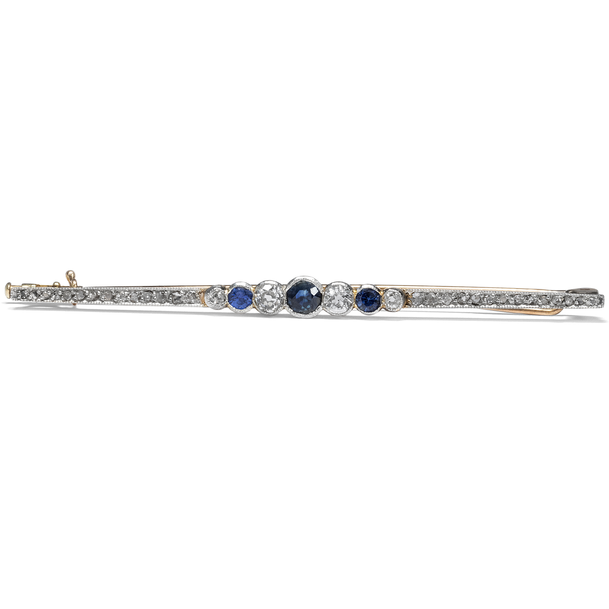 Elegant Bar Brooch With Sapphires & Diamonds in Gold & Platinum, Germany Around 1920