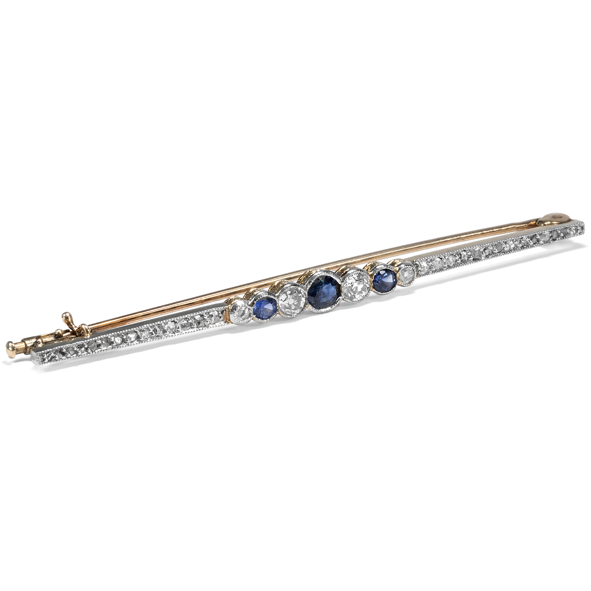 Elegant Bar Brooch With Sapphires & Diamonds in Gold & Platinum, Germany Around 1920