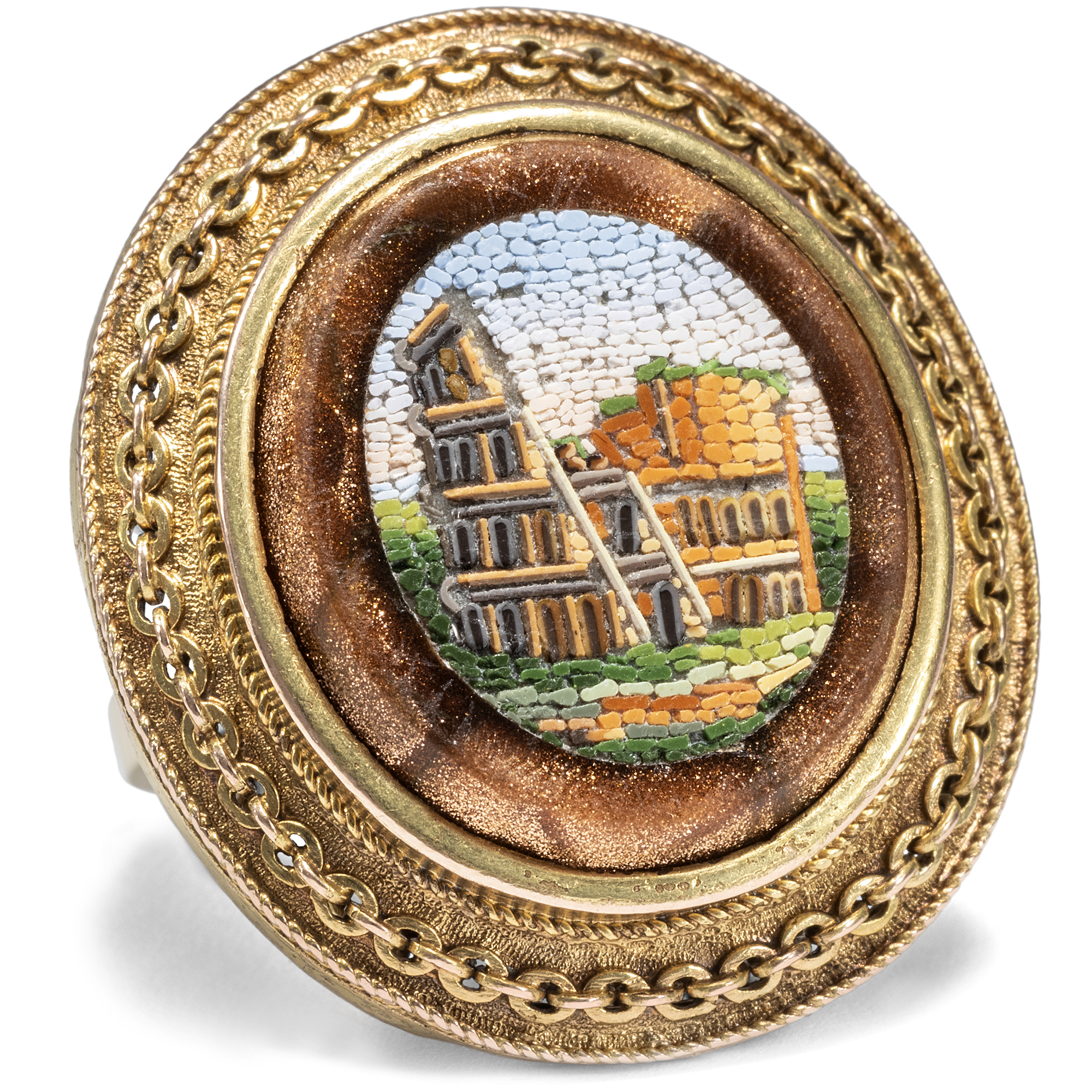 Antique Micromosaic of the Colosseum in Gold as a Ring, Rome Around 1870 and Later