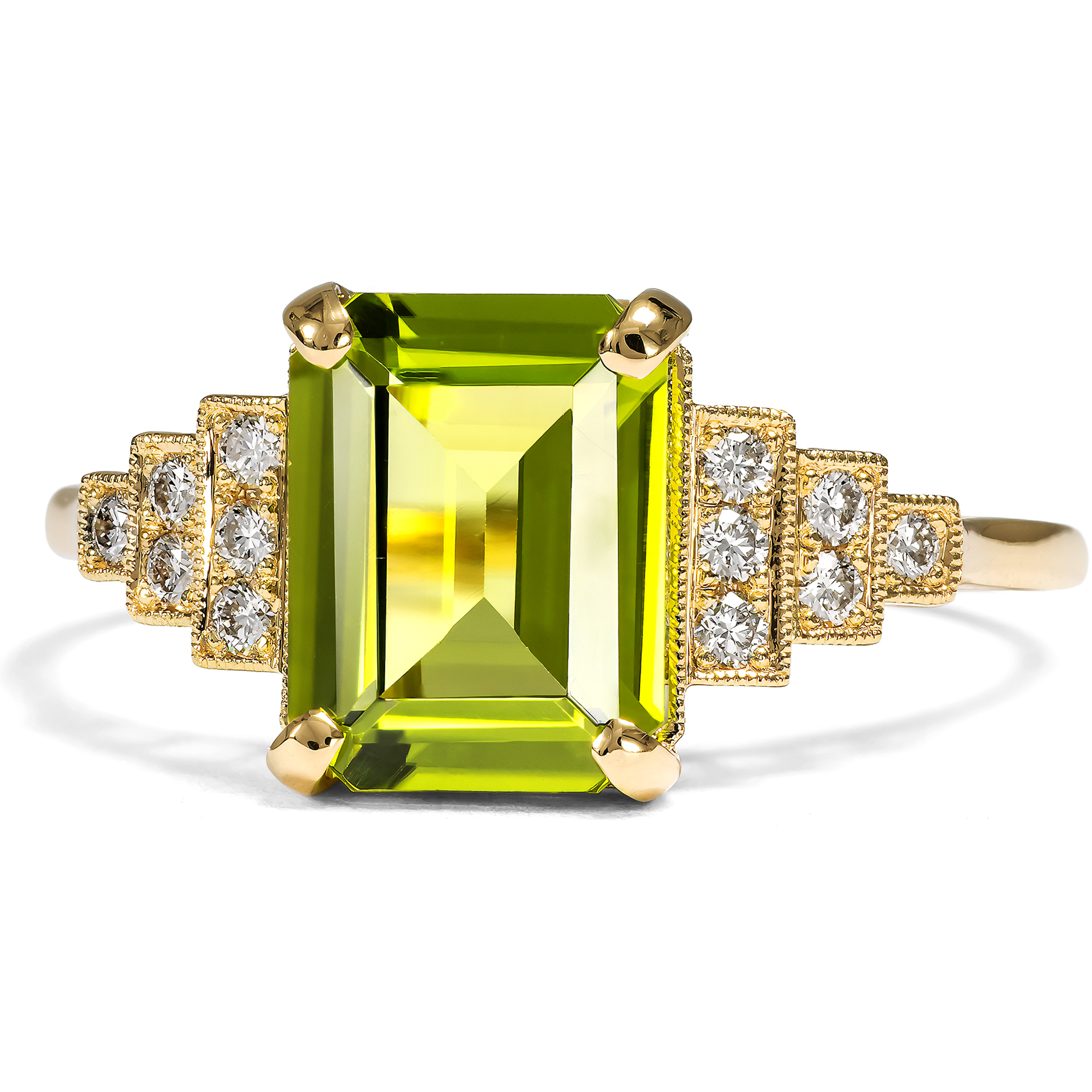 Unworn Ring With Peridot & Diamonds In Gold, From Our Workshop Unworn Ring With Peridot & Diamonds In Gold, From Our Workshop