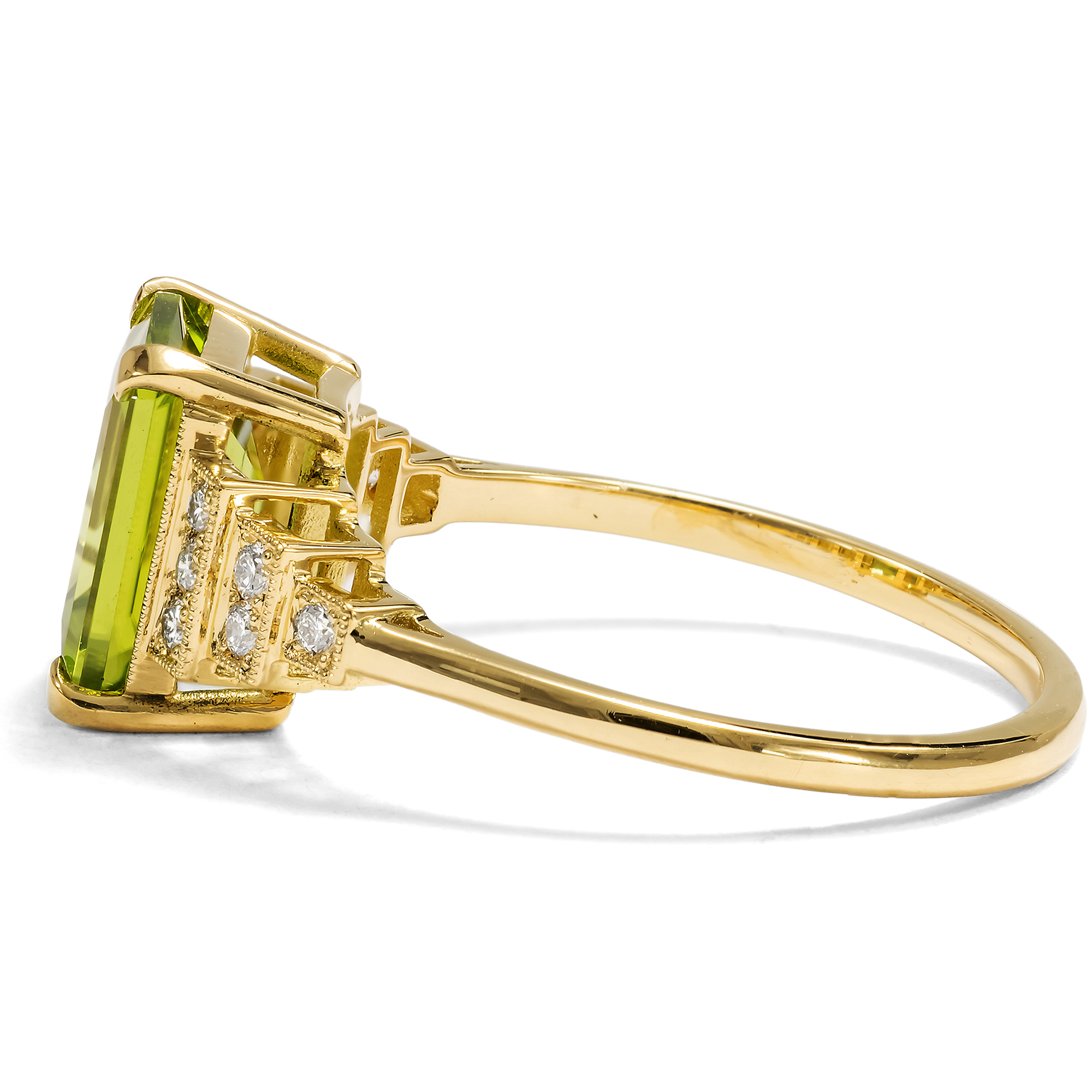 Unworn Ring With Peridot & Diamonds In Gold, From Our Workshop Unworn Ring With Peridot & Diamonds In Gold, From Our Workshop