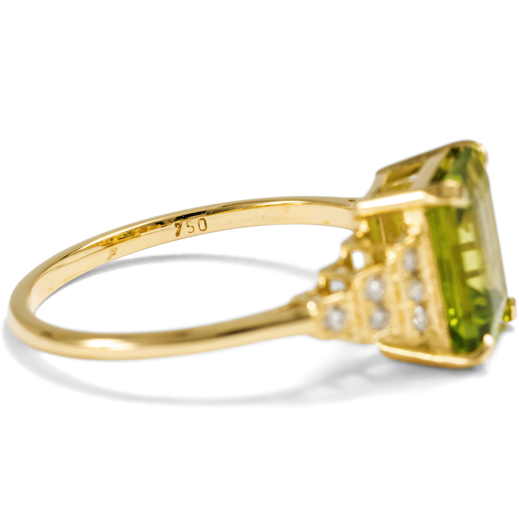 Unworn Ring With Peridot & Diamonds In Gold, From Our Workshop Unworn Ring With Peridot & Diamonds In Gold, From Our Workshop