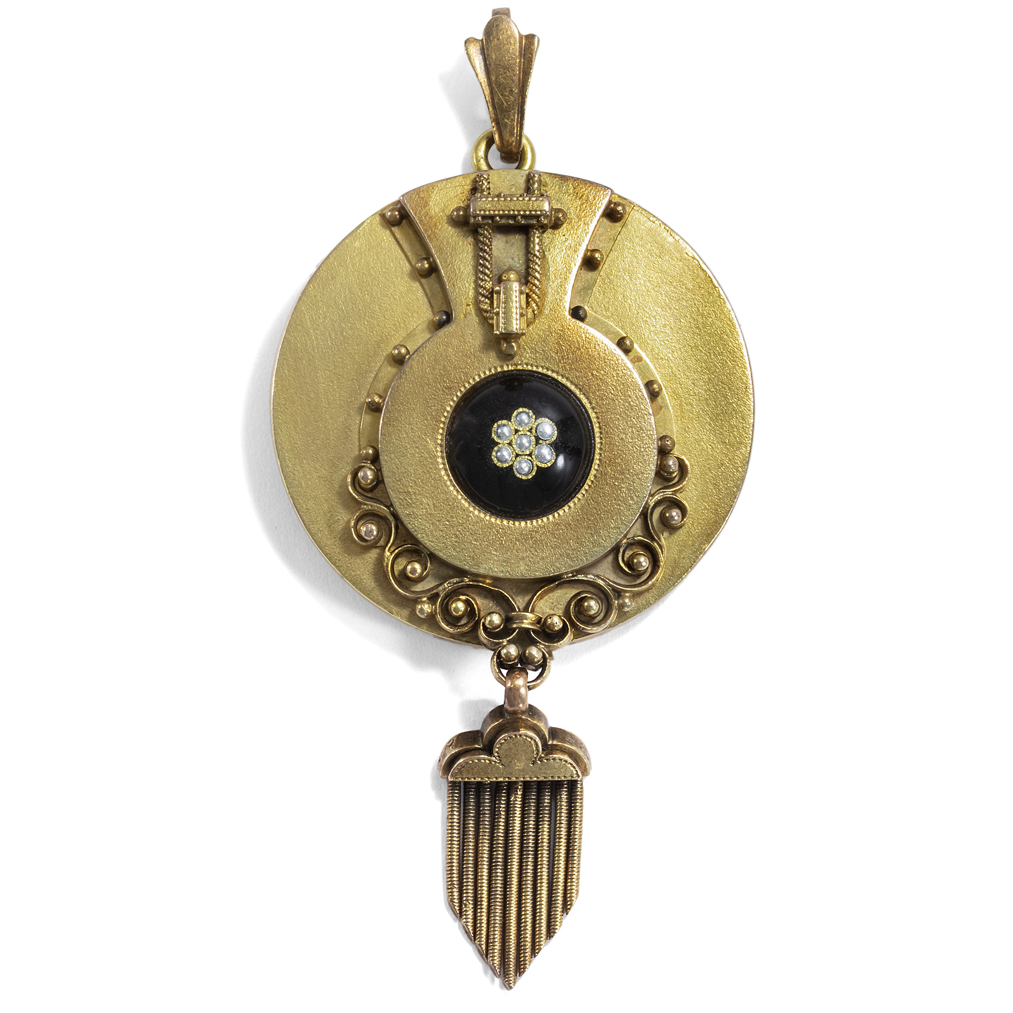 Antique golden medallion pendant with enamel, around 1875