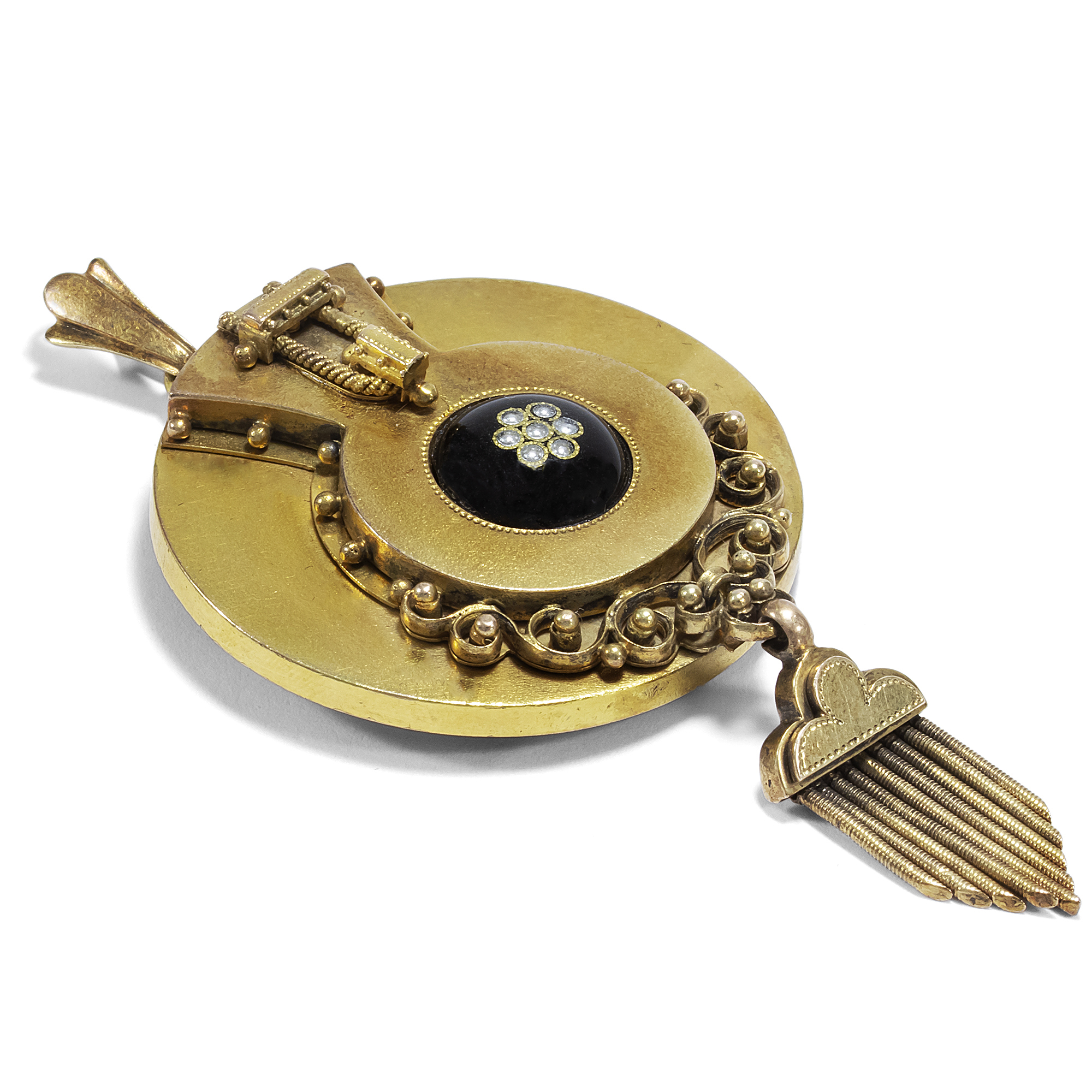 Antique golden medallion pendant with enamel, around 1875