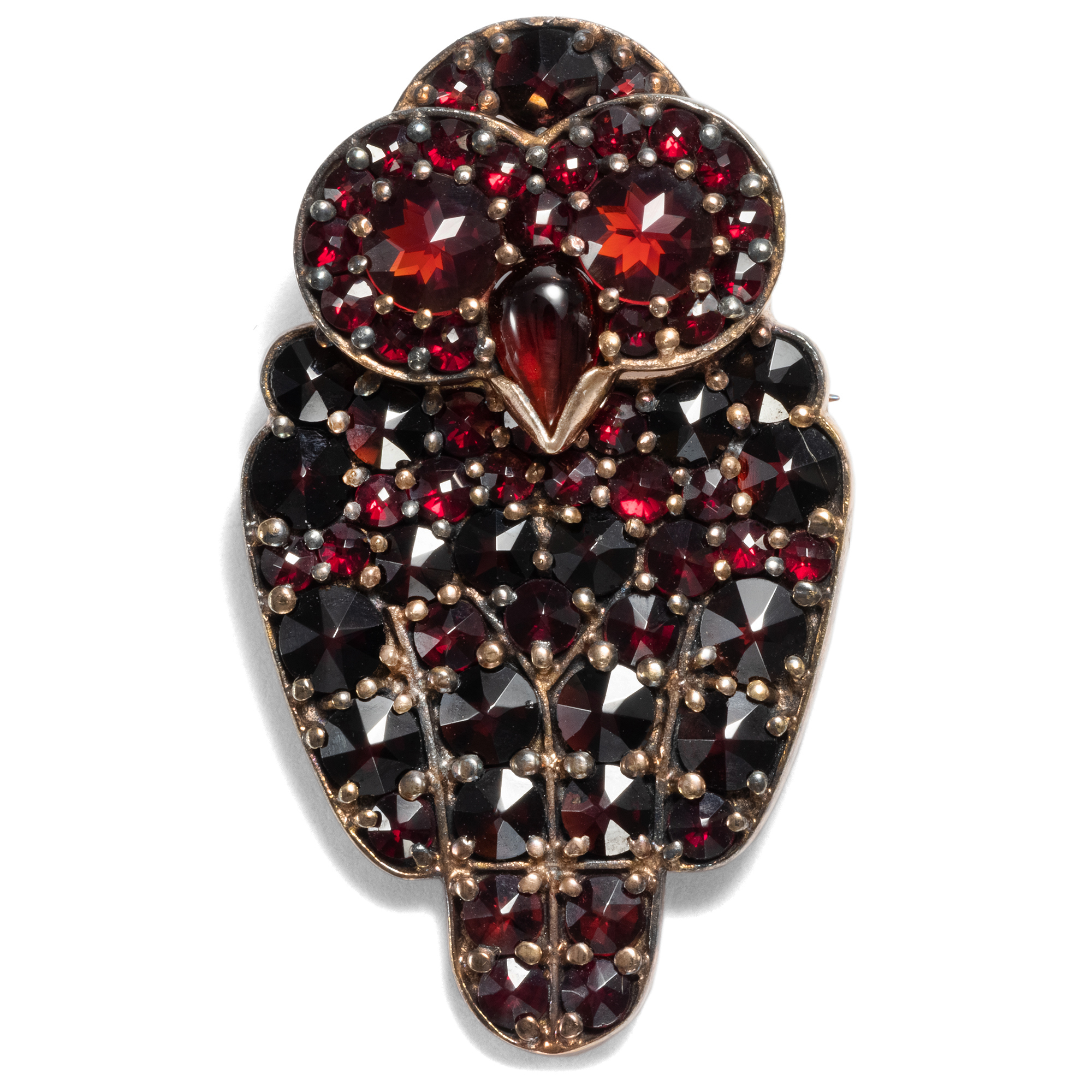 Unworn Bohemian Garnet Brooch in Rose Gold Plated Silver