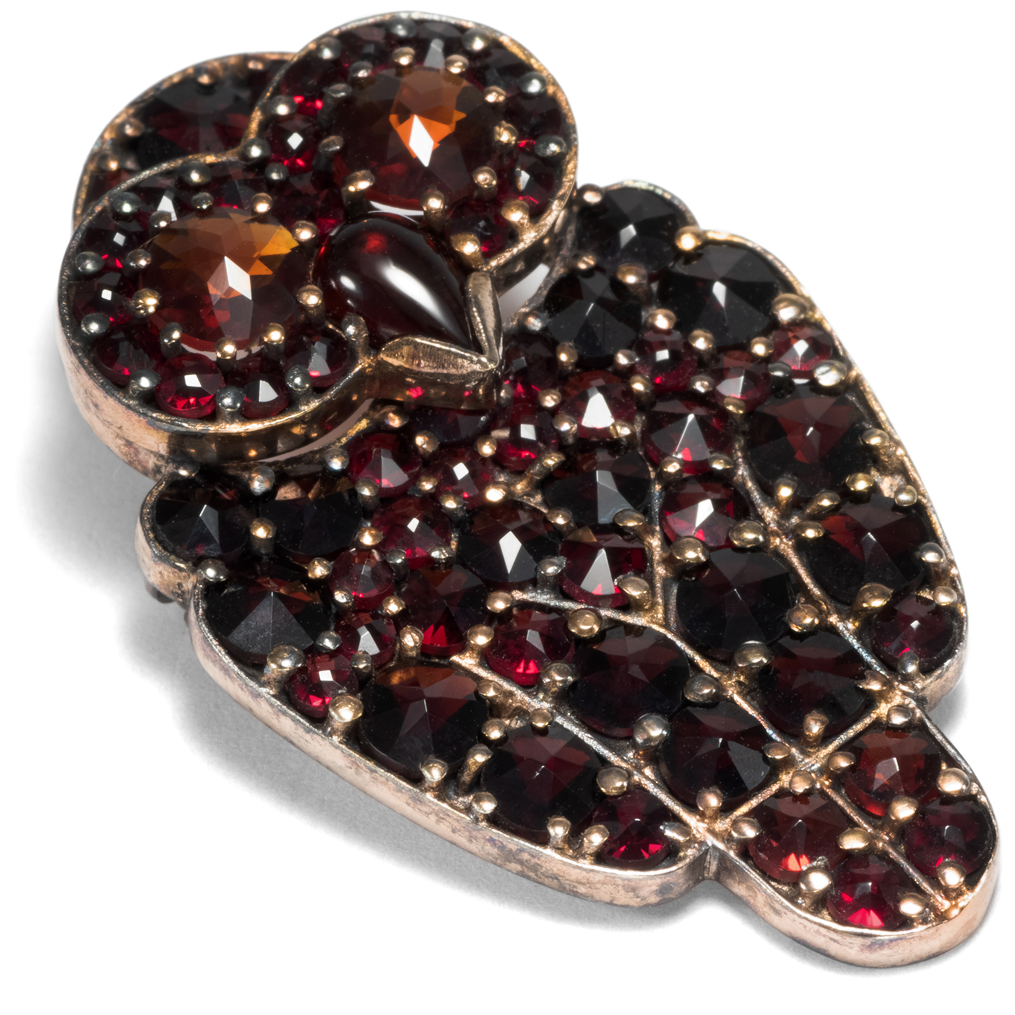 Unworn Bohemian Garnet Brooch in Rose Gold Plated Silver