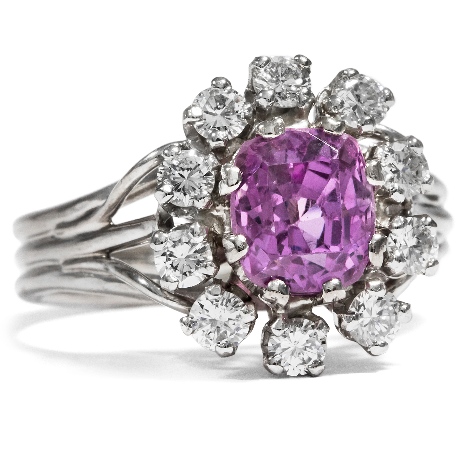 Precious White Gold Ring with Pink Sapphire & Diamonds, ca. 1970