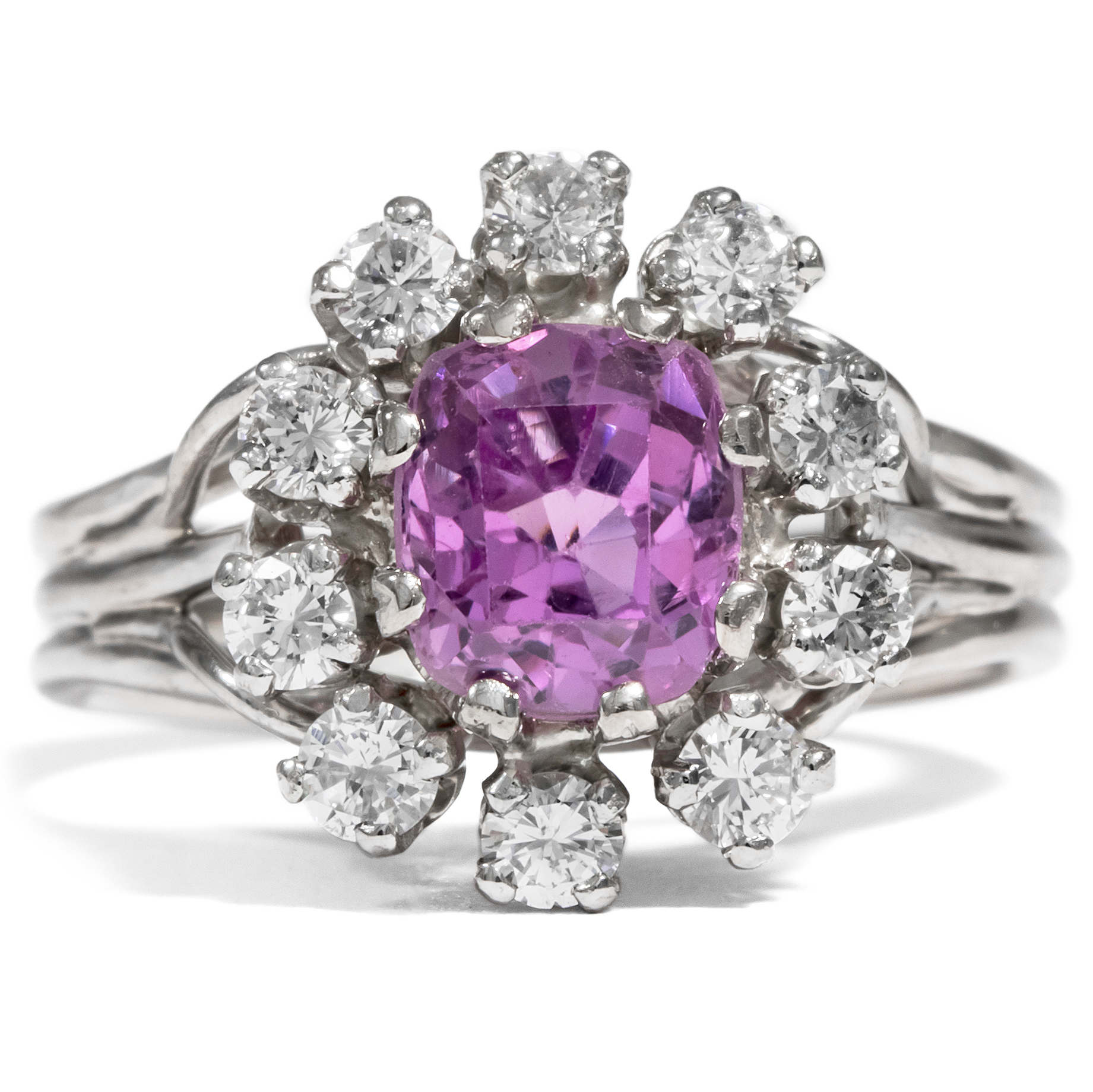 Precious White Gold Ring with Pink Sapphire & Diamonds, ca. 1970