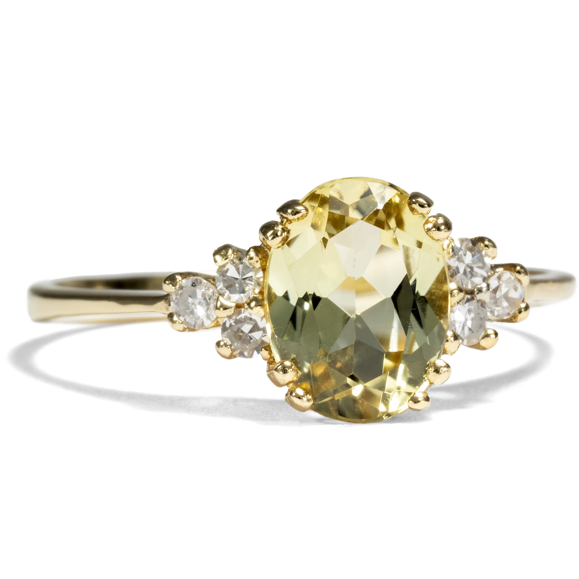 Ring With Yellow Beryl & Diamonds in Gold From Our Workshop