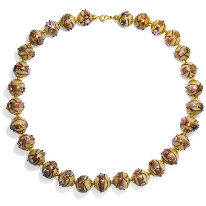 Pastel Coloured Necklace Made of Wedding Cake Glass Beads, From Our Workshop Pastel Coloured Necklace Made of Wedding Cake Glass Beads, From Our Workshop