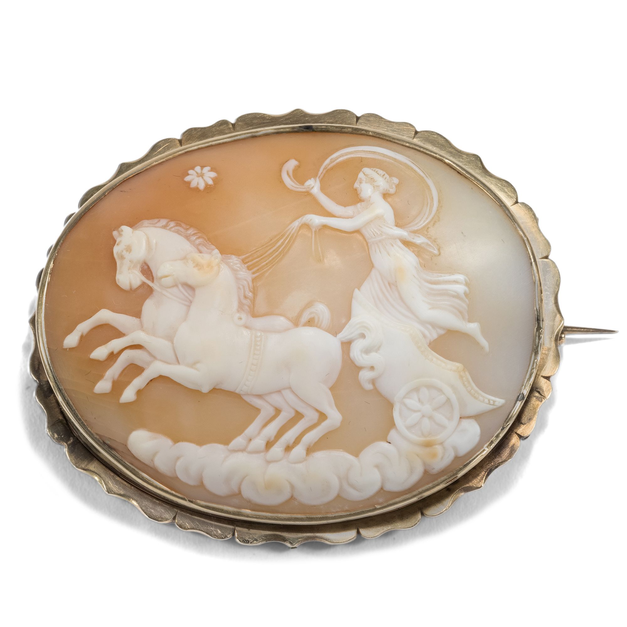 Large Shell Cameo of the Eos or Aurora in Gold Setting, c. 1875