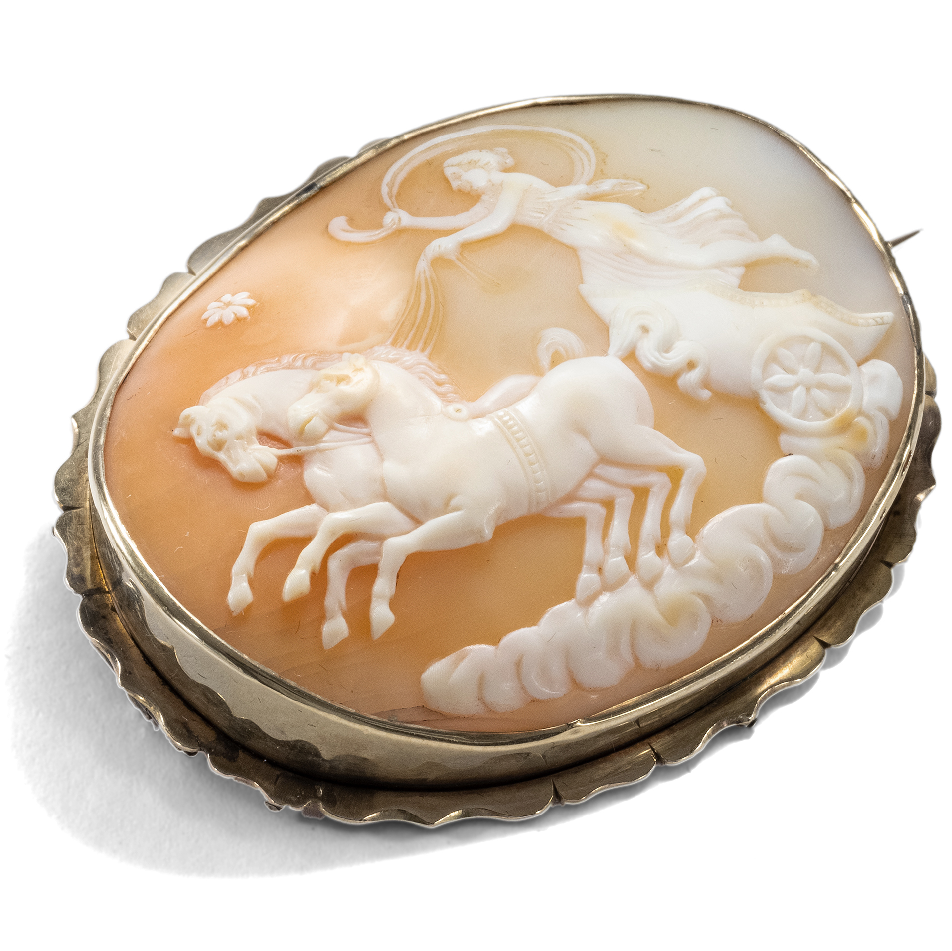 Large Shell Cameo of the Eos or Aurora in Gold Setting, c. 1875