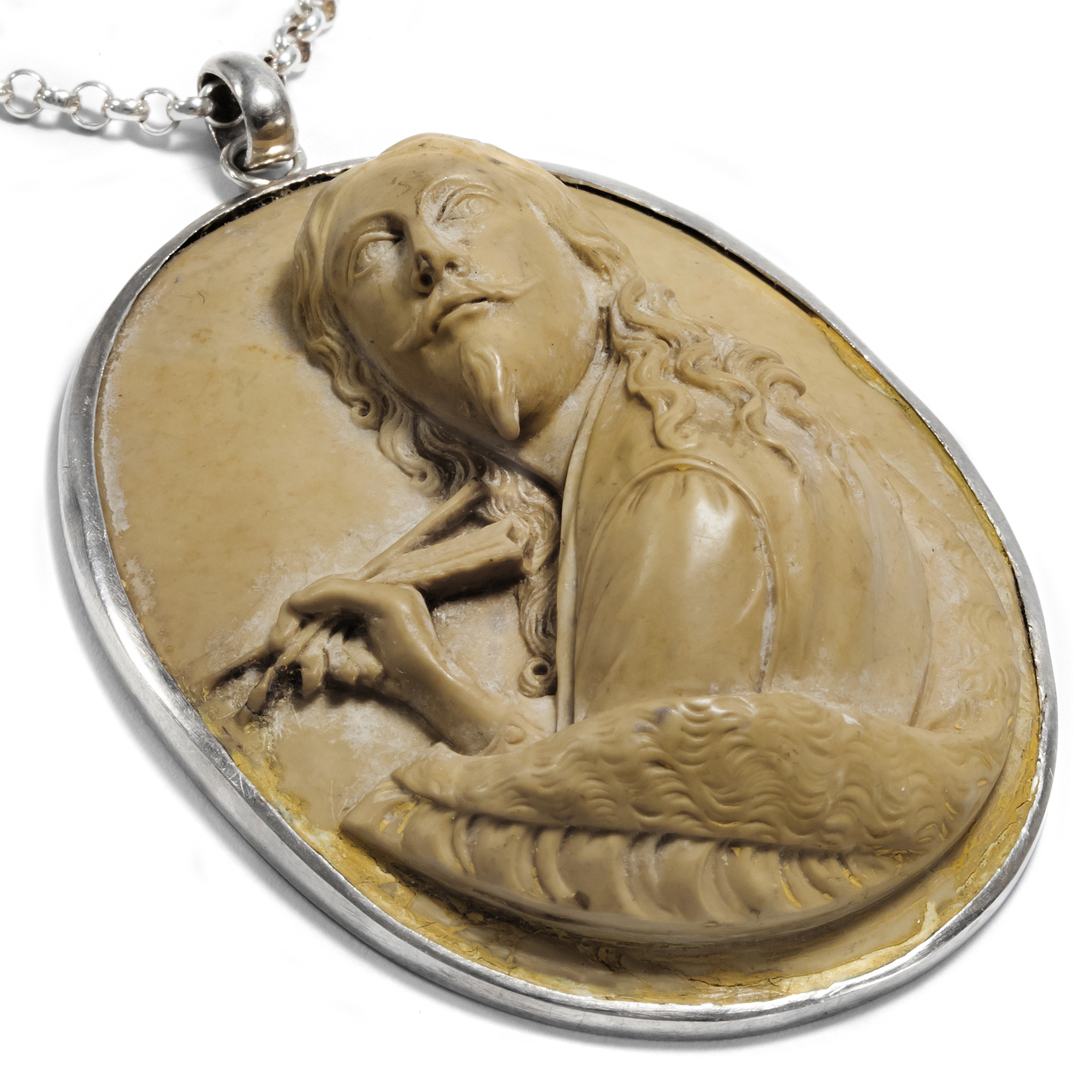 Sculptural Lava-Cameo of Salvator Rosa as Pendant, Naples ca. 1860