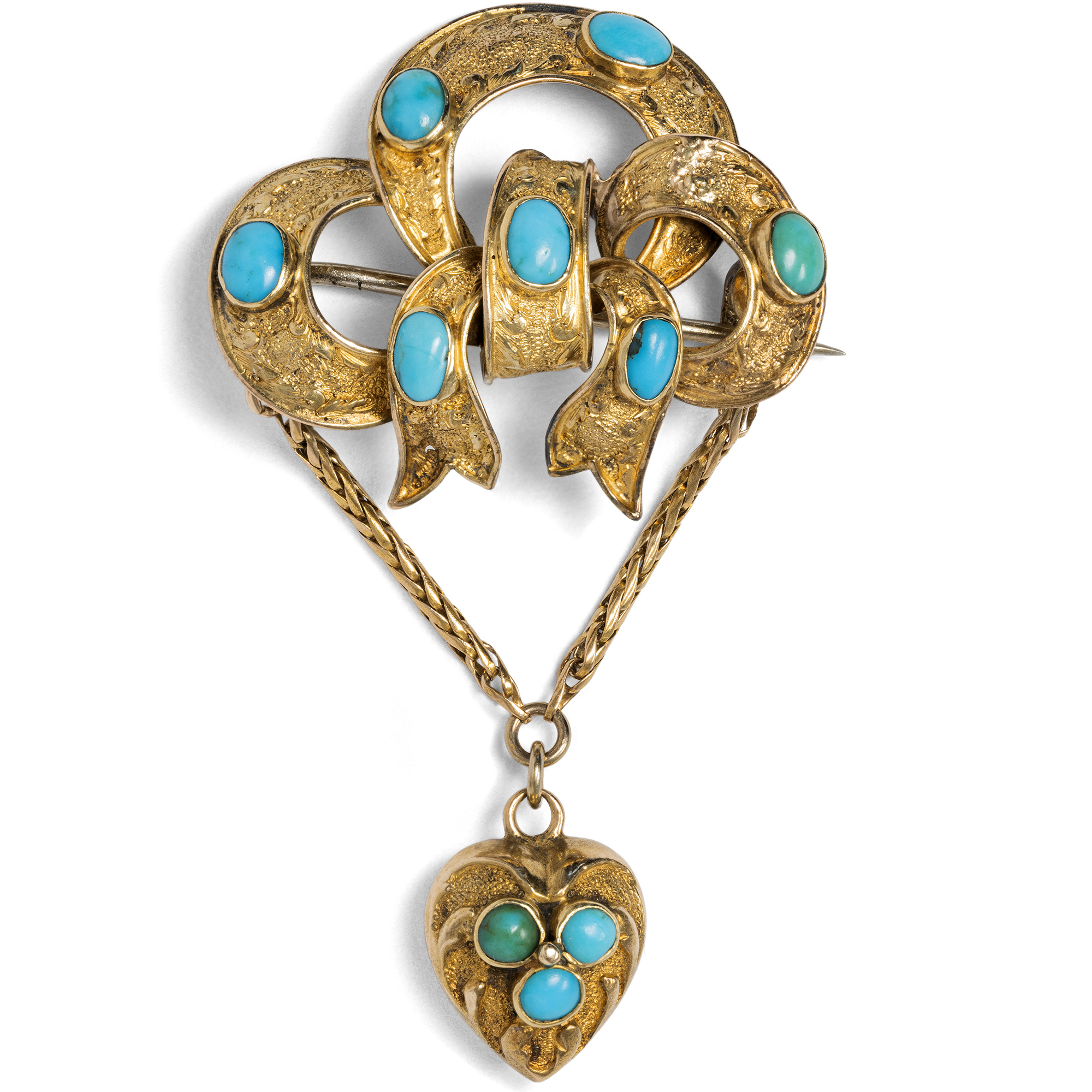 Romantic Brooch With Turquoises in Gold, Great Britain Around 1850