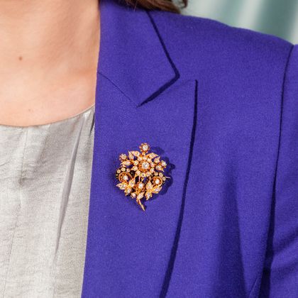 Floral brooch with old cut diamonds & enamel, around 1870 Floral brooch with old cut diamonds & enamel, around 1870