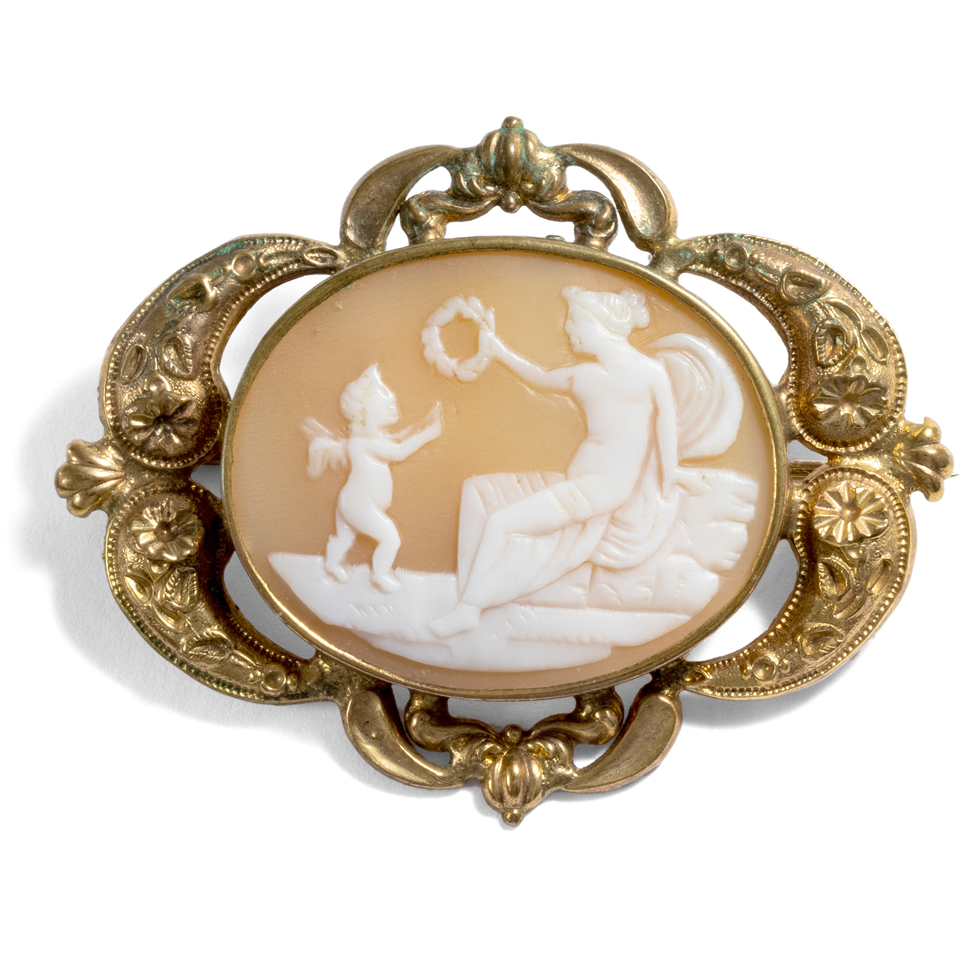 Antique Biedermeier Shell Cameo With Venus & Cupid, Around 1840