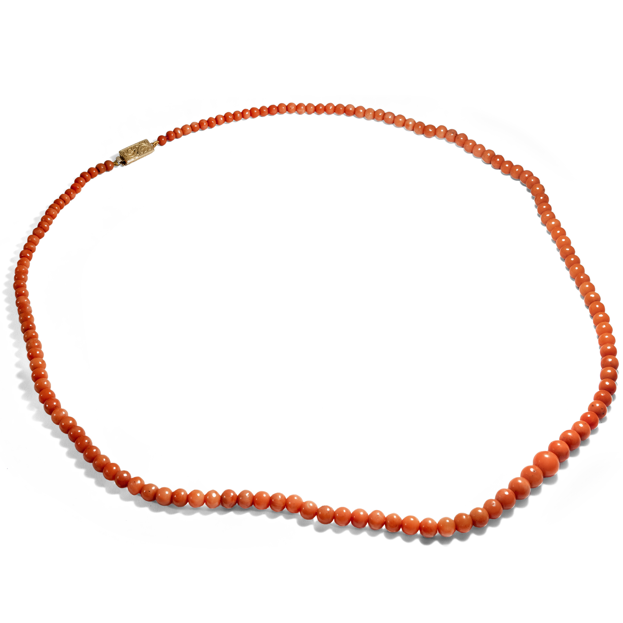 Antique Italian Salmon Coral Necklace With Silver Clasp, Around 1900/2021