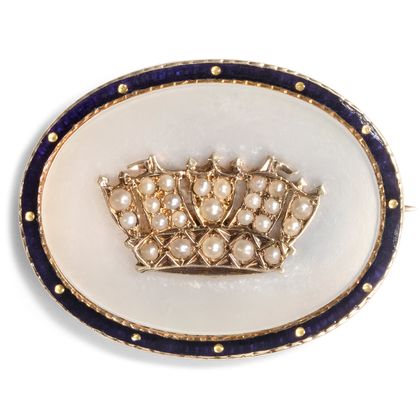 Antike Brosche mit „Naval Crown“ in Perlen & Gold, Großbritannien um 1910 Antike Brosche mit „Naval Crown“ in Perlen & Gold, Großbritannien um 1910