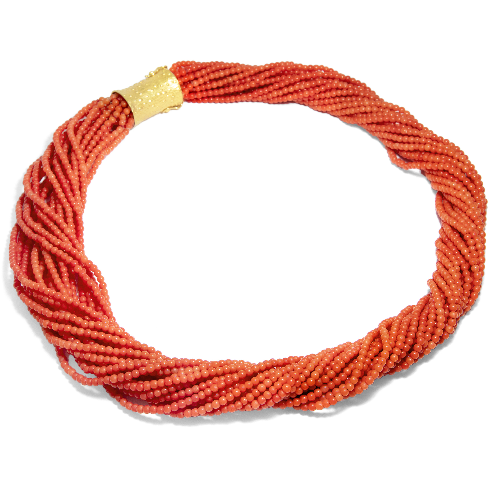 Vintage Collier aus roter Mittelmeerkoralle mit Goldschließe, um 1985 Vintage Collier aus roter Mittelmeerkoralle mit Goldschließe, um 1985