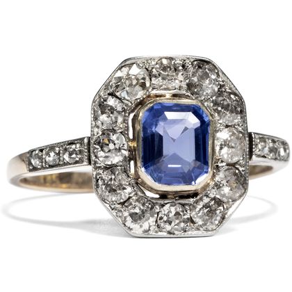Antiker Saphir-Ring aus Roségold & Platin mit Diamanten, um 1910 Antiker Saphir-Ring aus Roségold & Platin mit Diamanten, um 1910