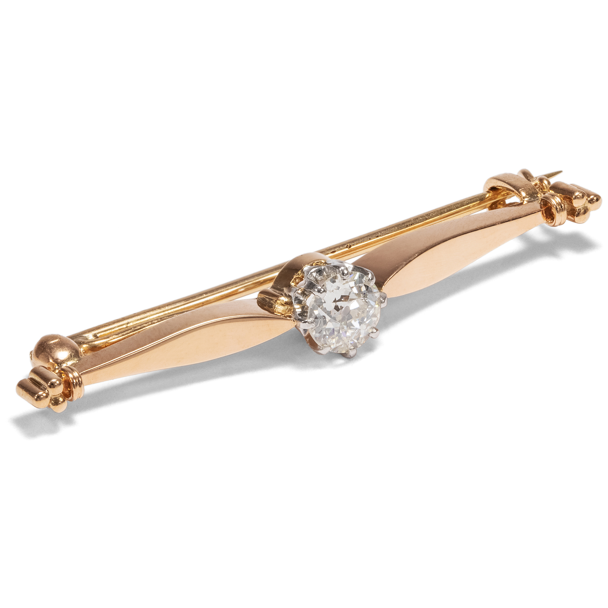 Antike Stabnadel mit Diamant in Roségold & Platin, um 1895