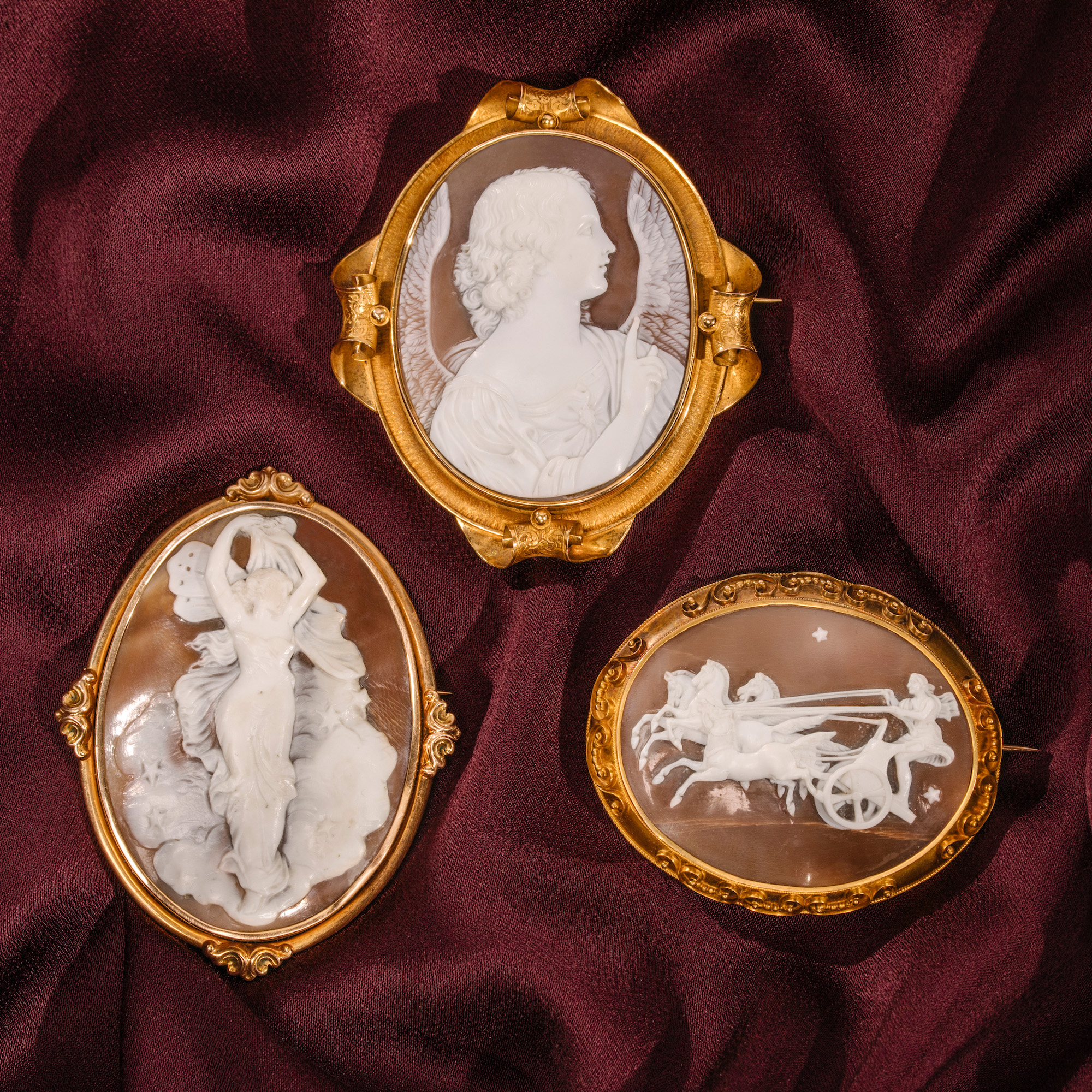 Victorian shell cameo after Guido Reni mounted as a gold brooch, c. 1855