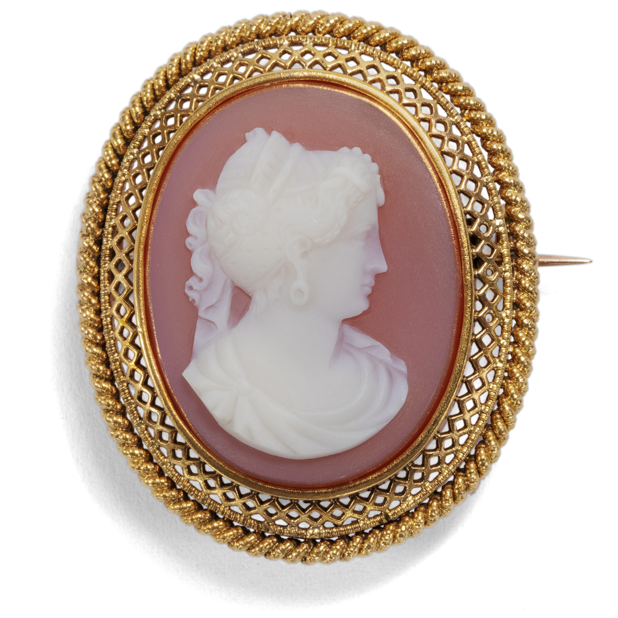 Antique Agate Cameo as Brooch in Gold, Germany Around 1900