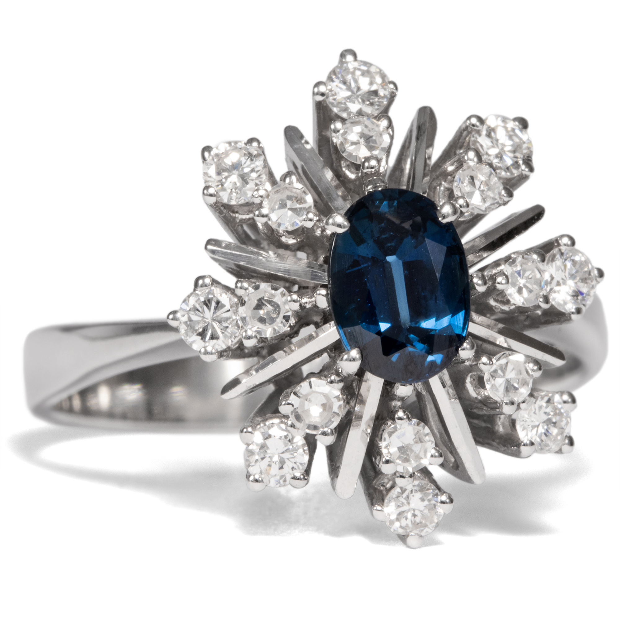 Futuristic Entourage Ring With Sapphire & Diamonds in White Gold, ca. 1970