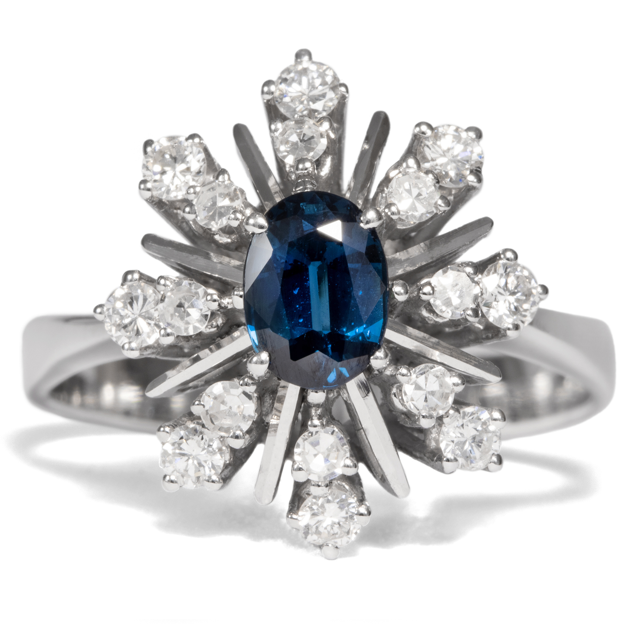 Futuristic Entourage Ring With Sapphire & Diamonds in White Gold, ca. 1970