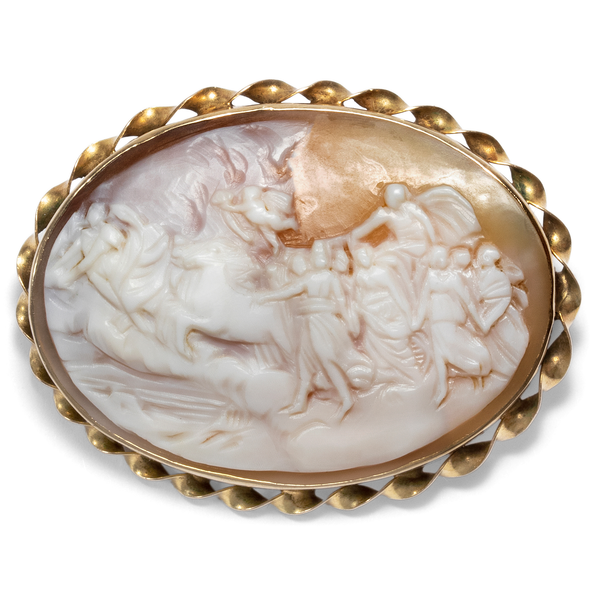 Vintage Brooch With Shell Cameo of Aurora After Guido Reni, Around 1950