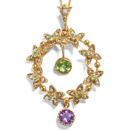 Vintage Anhänger mit Amethyst, Perlen & Peridots, um 2000 Vintage Anhänger mit Amethyst, Perlen & Peridots, um 2000