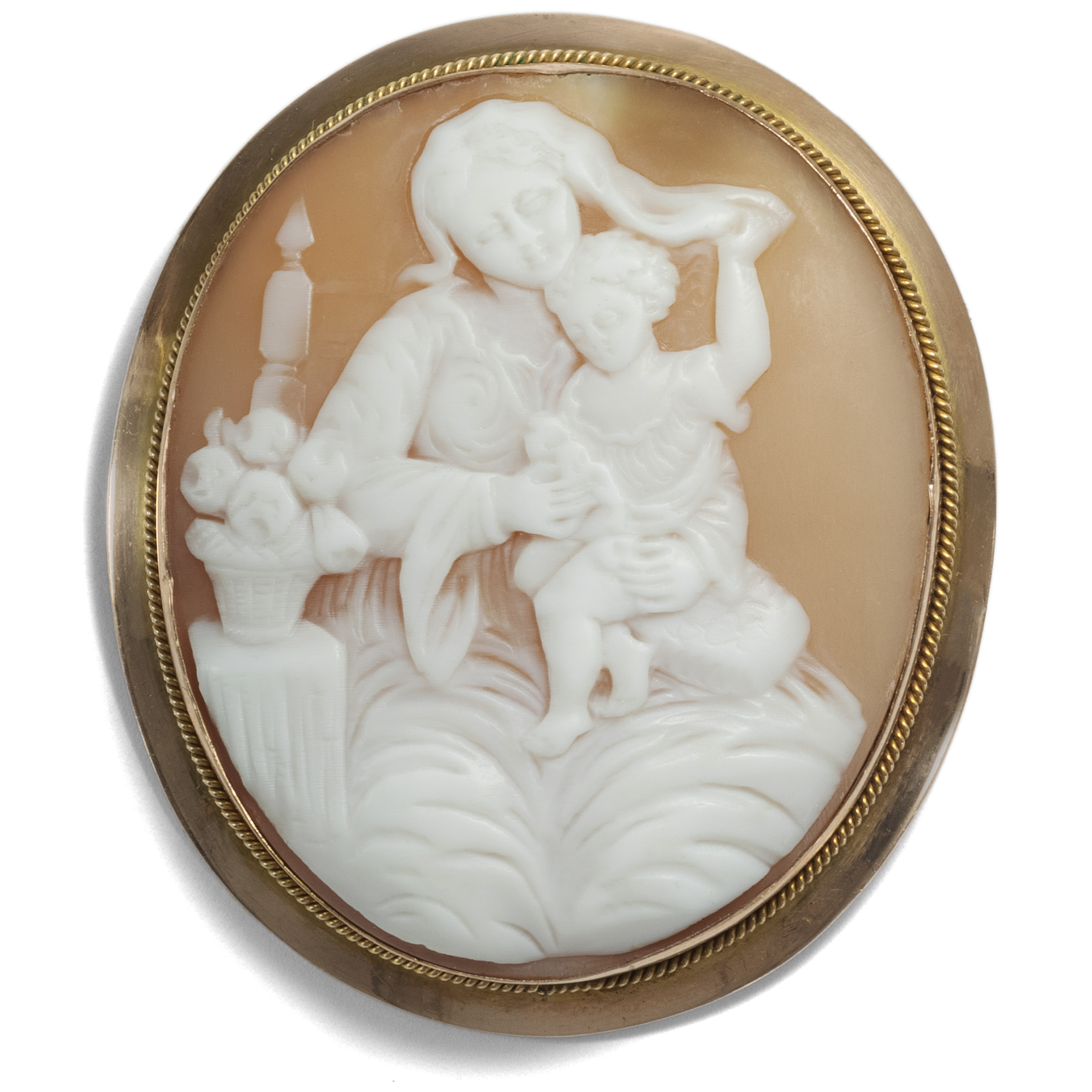 Antique Brooch With Shell Cameo After Pierre Mignard, Italy & Great Britain Around 1870