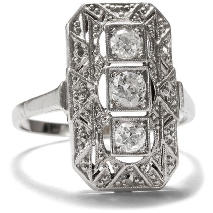 Zeitloser Diamantring in Weißgold & Platin, Art Déco um 1930 Zeitloser Diamantring in Weißgold & Platin, Art Déco um 1930
