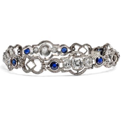 Kostbares Armband mit Saphiren & Diamanten in Platin, um 1930 Kostbares Armband mit Saphiren & Diamanten in Platin, um 1930