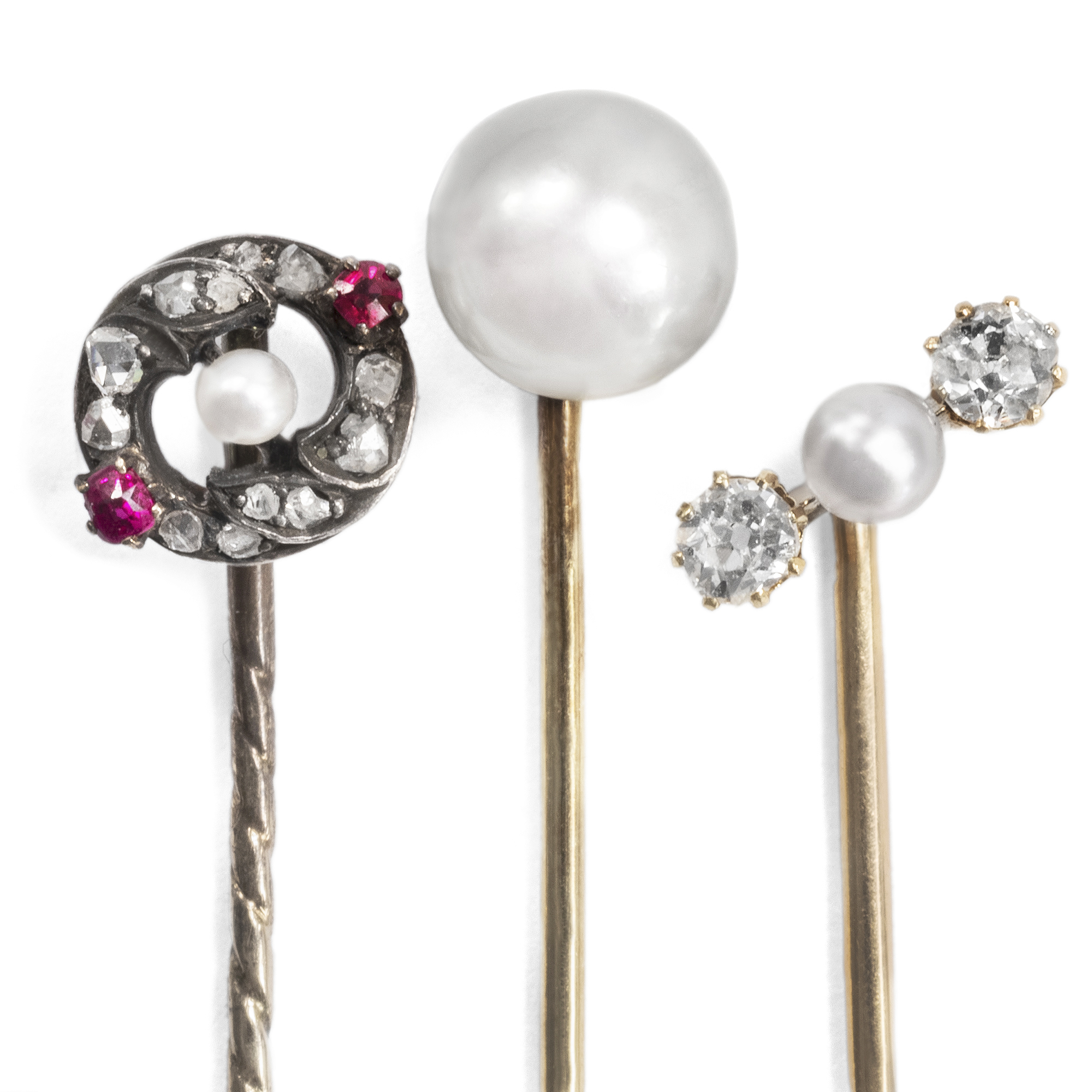 Stylish Accessories • Three Antique Lapel Pins With Pearls & Diamonds ...