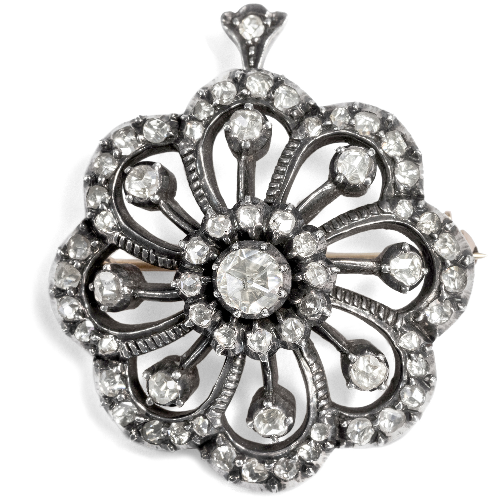 Vintage Demi-Parure With Rose Cut Diamonds in Silver, Netherlands ca. 1955