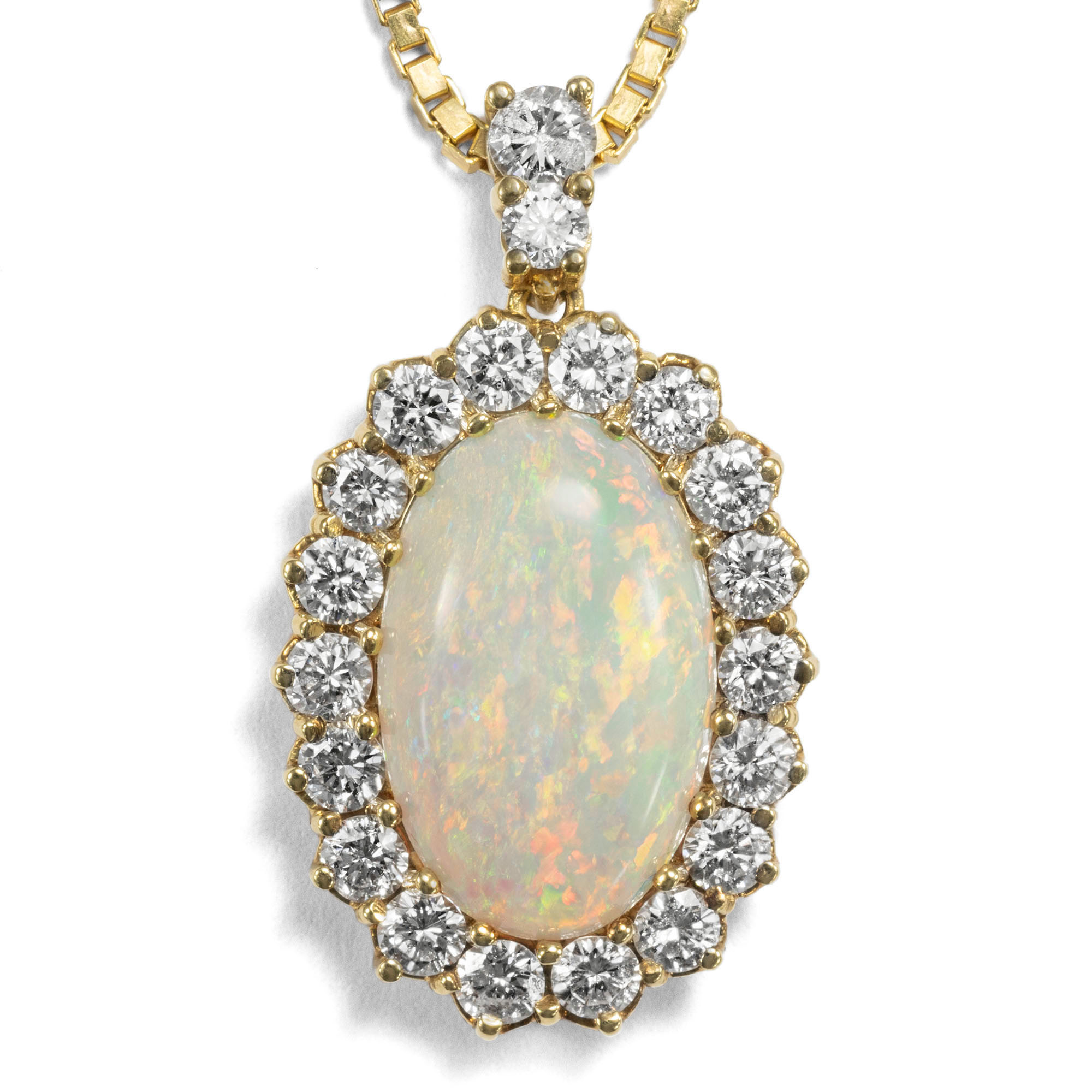 Wonderful Vintage Pendant Made of Gold With Opal & Diamonds, Around 1990