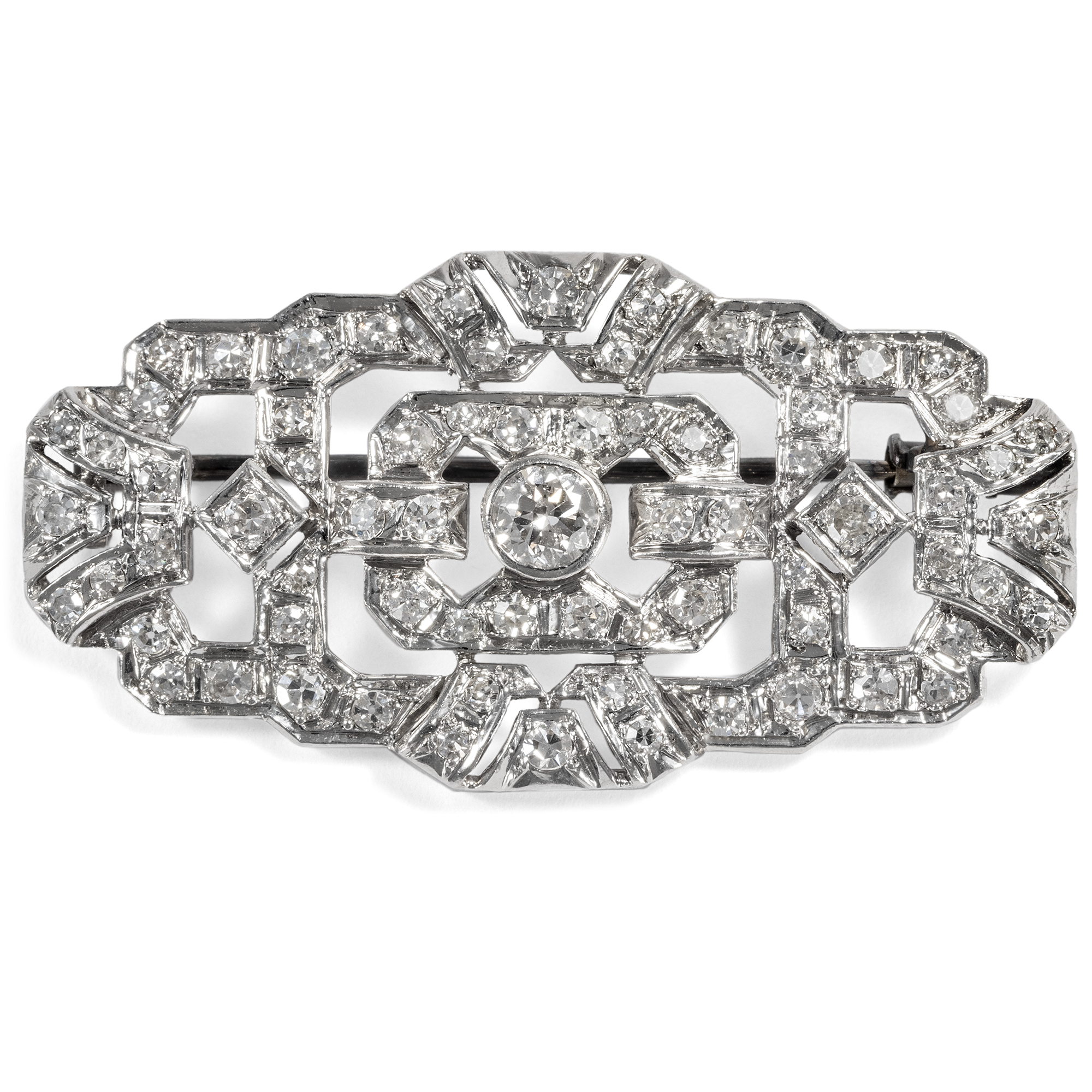 Elegant Art Deco Brooch With Diamonds Set in Platinum, France ca. 1925