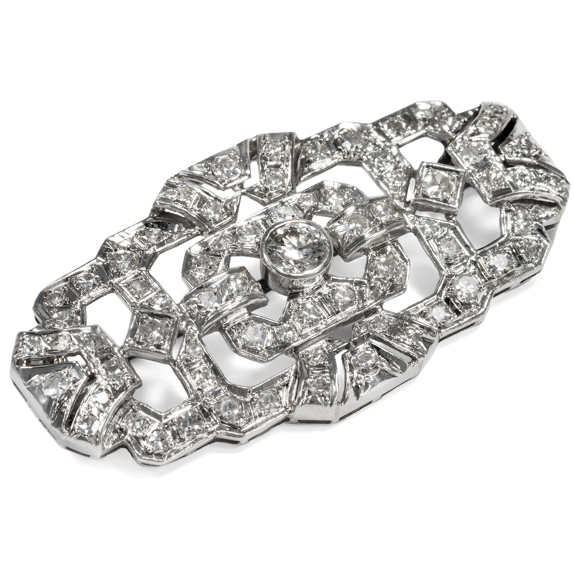 Elegant Art Deco Brooch With Diamonds Set in Platinum, France ca. 1925