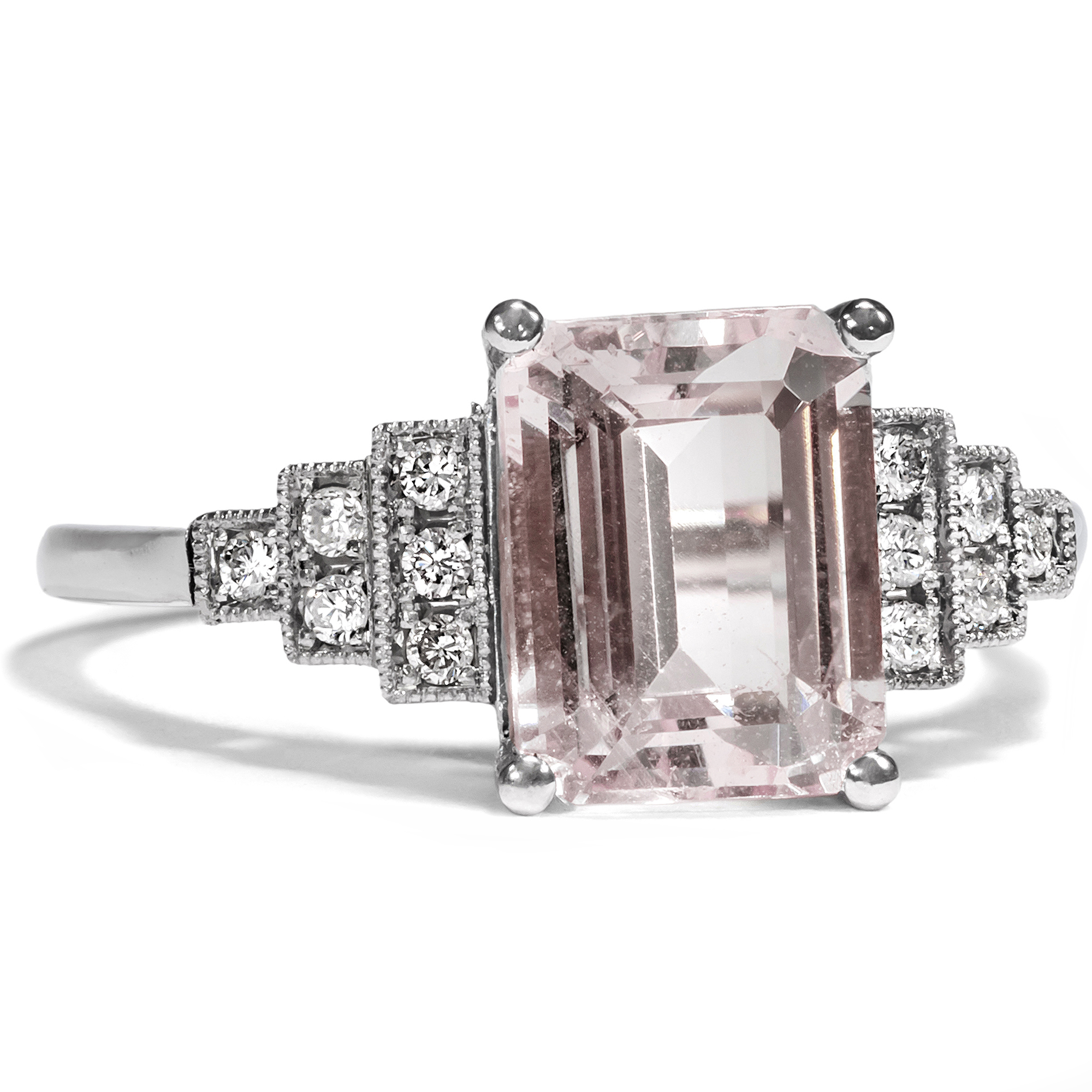 Elegant Platinum Ring With Morganite & Diamonds From Our Workshop