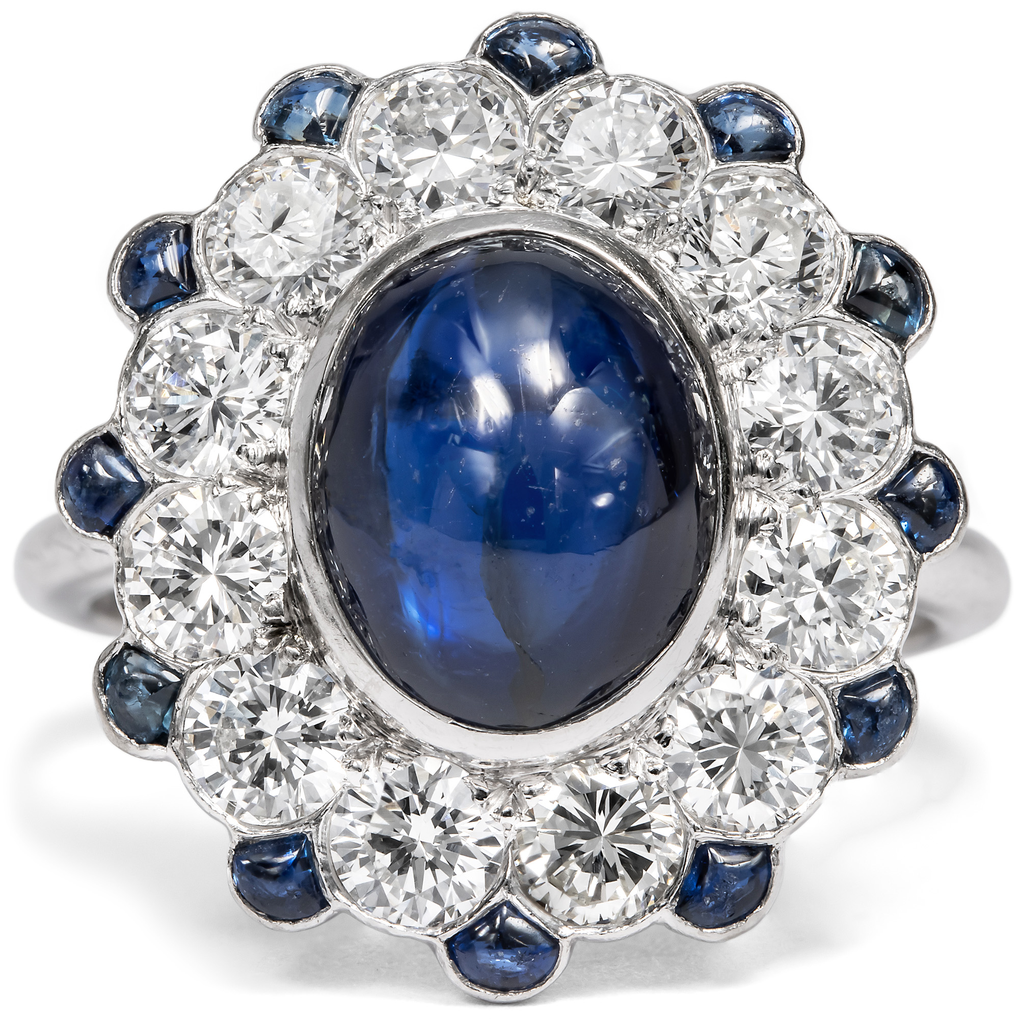 Precious Vintage Platinum Ring with Sapphires & Diamonds, London 1977