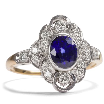 Zeitgenössischer Ring im Stil des Art Déco mit Saphir- & Diamantbesatz Zeitgenössischer Ring im Stil des Art Déco mit Saphir- & Diamantbesatz