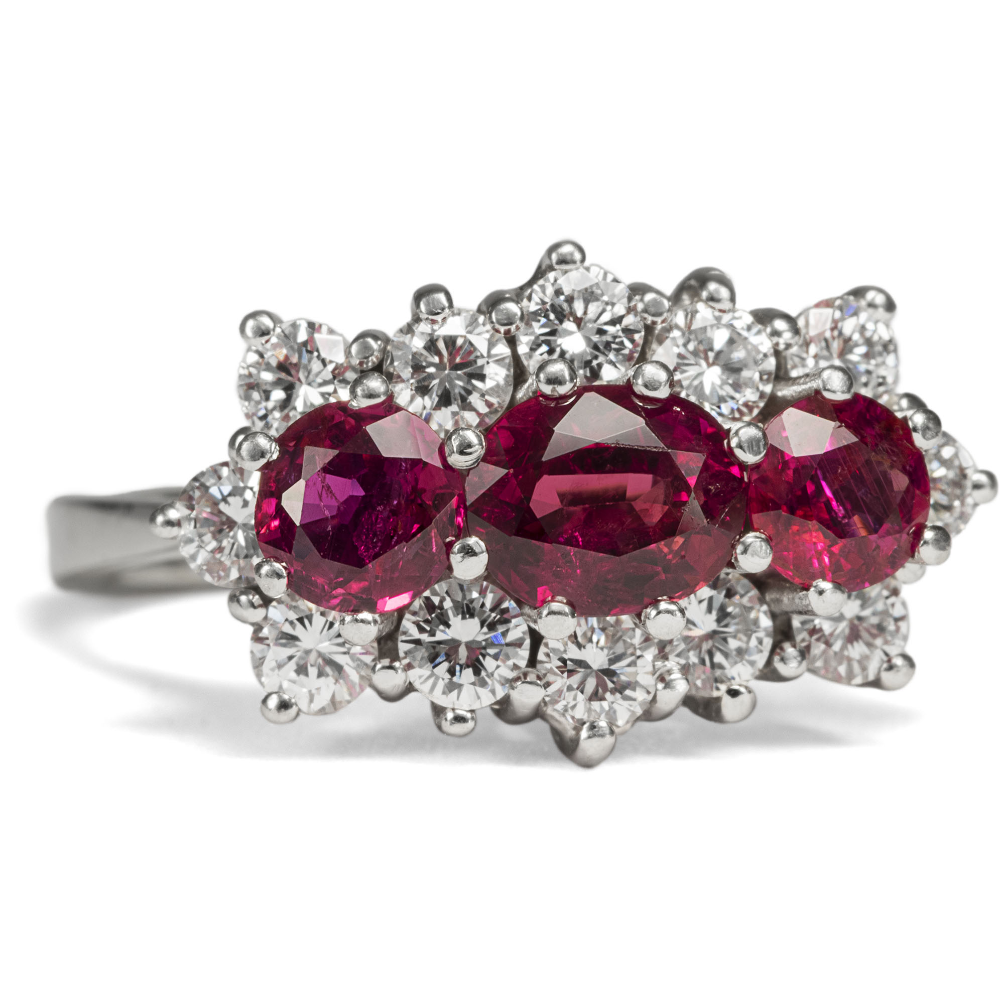 Exquisite Vintage Ruby & Diamond Ring Made of White Gold, ca. 1970