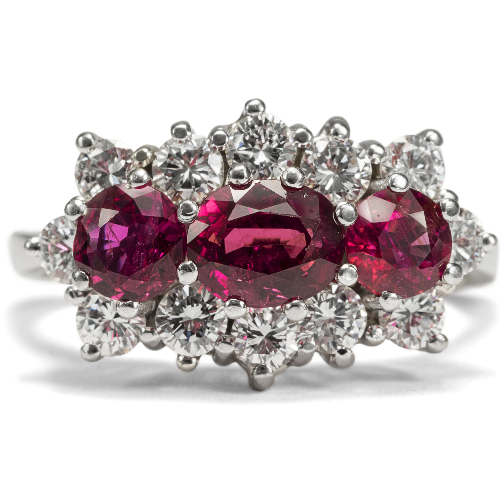 Exquisite Vintage Ruby & Diamond Ring Made of White Gold, ca. 1970